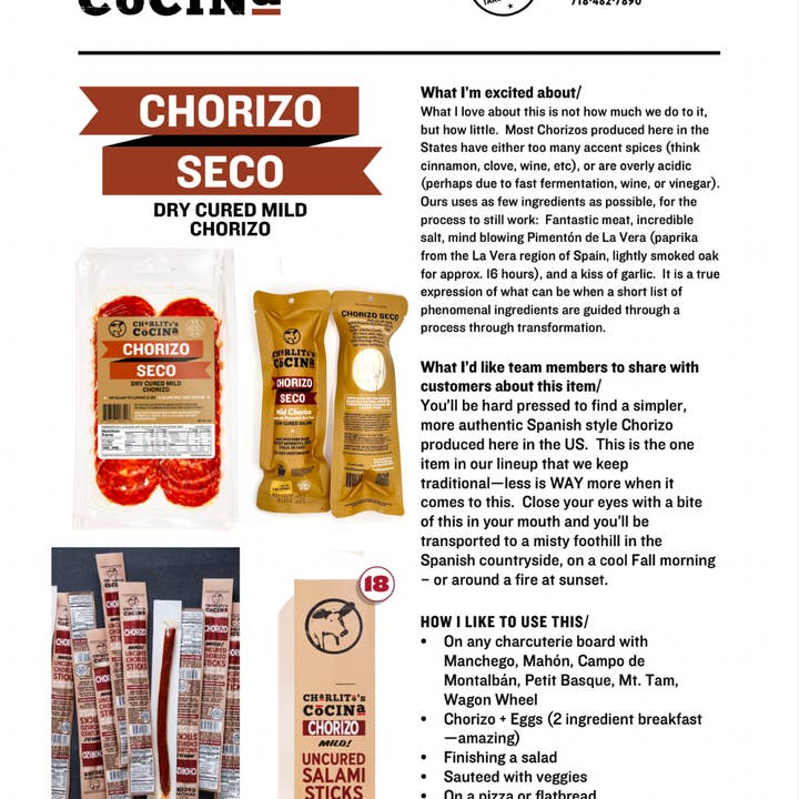 Charlito's Cocina - Wholesale Sausage - Chorizo Seco - Slow Cured Mild Chorizo Pre-Sliced15