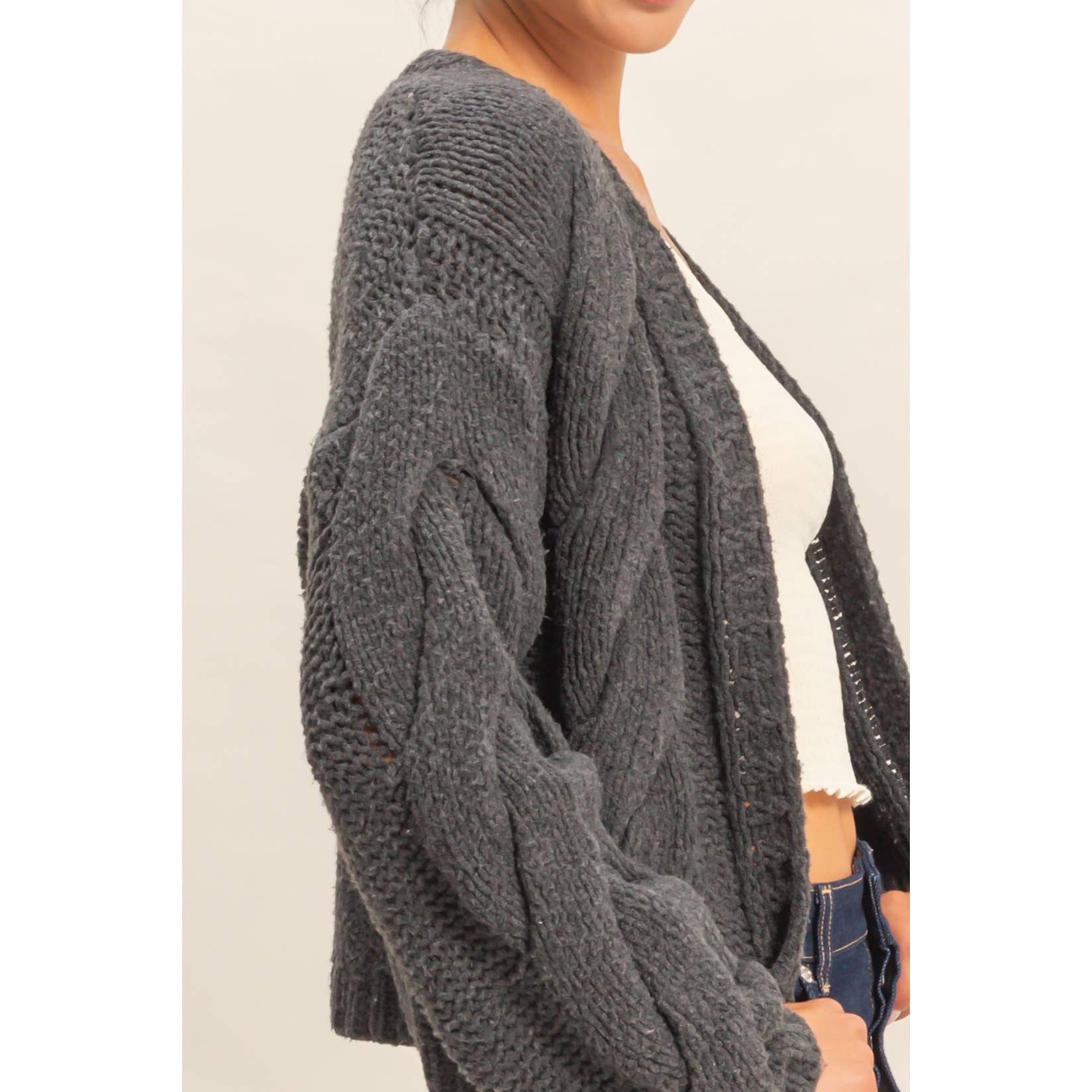 HYFVE - Wholesale Cardigan - Women's - Oversized Cable Knit Open Front Cardigan Sweater4