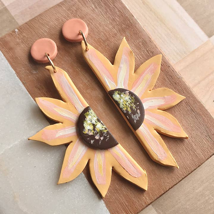 Sun Sprinkles – wholesale Dangle earrings – Sunflower Painted Earrings0
