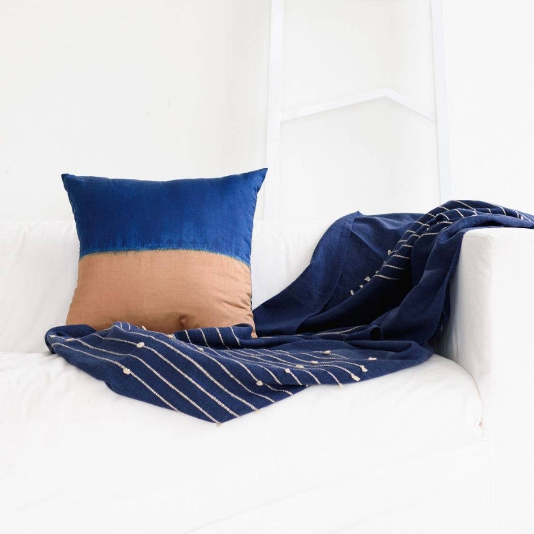 Variously - Wholesale Throw Blanket - Rosewood Indigo Hand knotted Stripes Handloom Merino Throw10