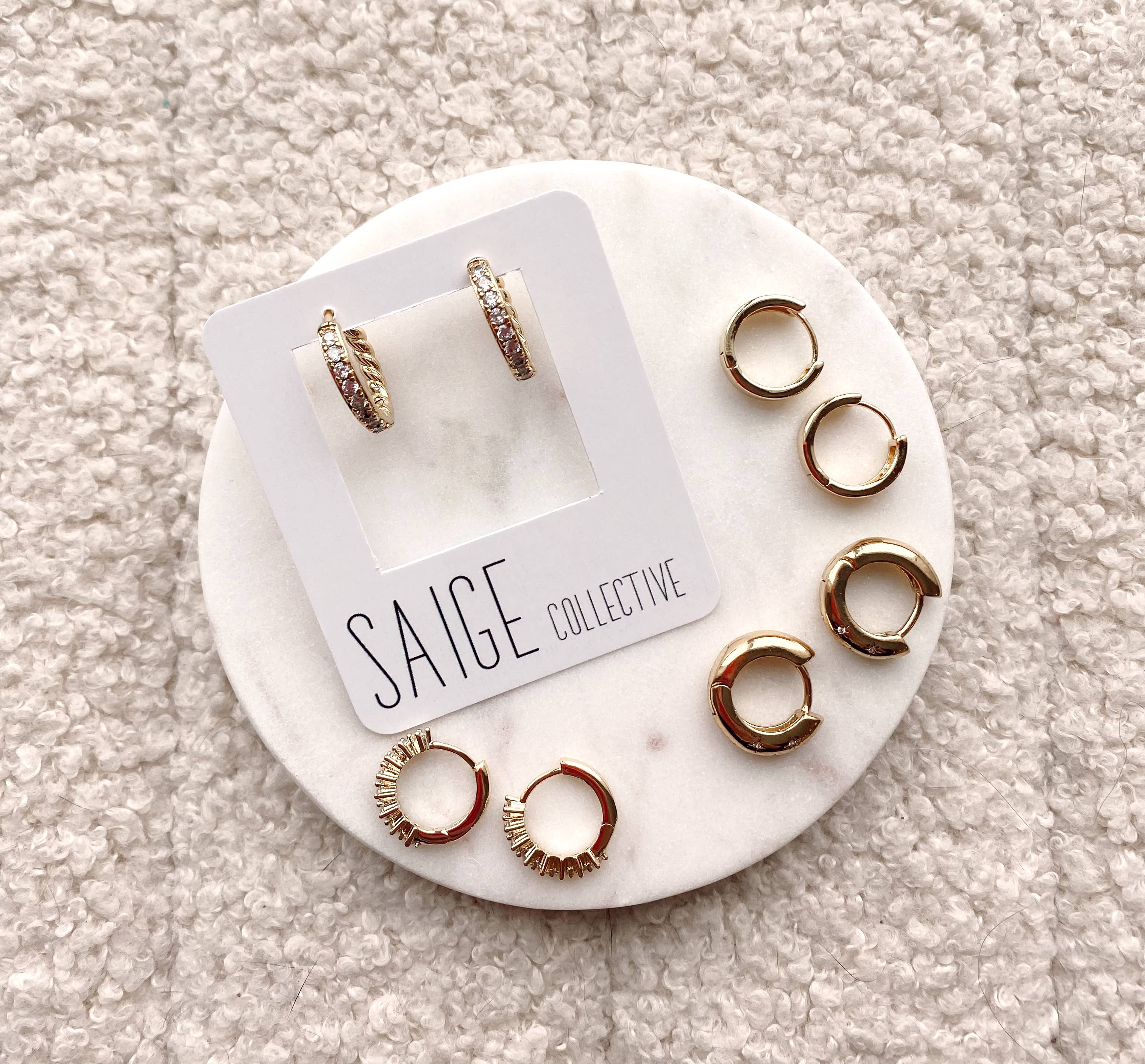 Saige Collective - Wholesale Huggie Earrings - Saige - Gold Plated CZ Huggie Hoop - assorted1