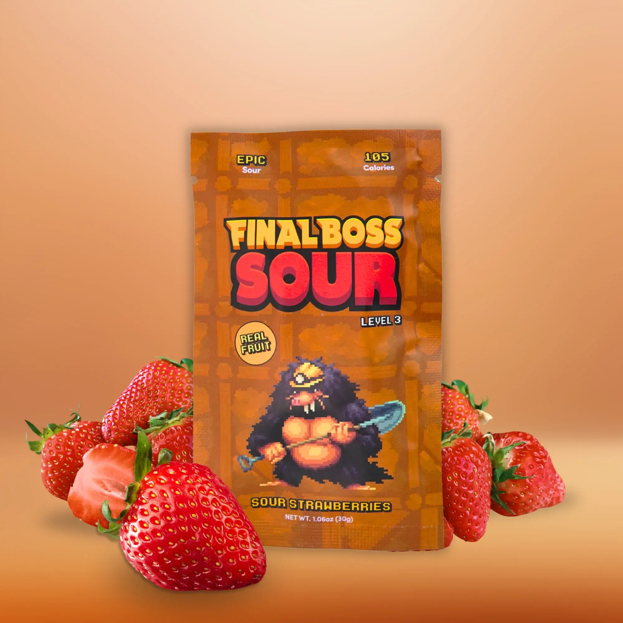 Final Boss Sour - Wholesale Gummy - Level 3 Strawberries (12 pack) Dried Fruit Sour Snack1