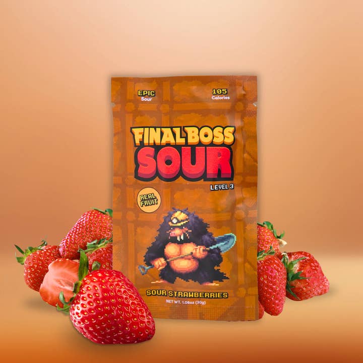 Final Boss Sour - Wholesale Gummy - Level 3 Strawberries (12 pack) Dried Fruit Sour Snack1