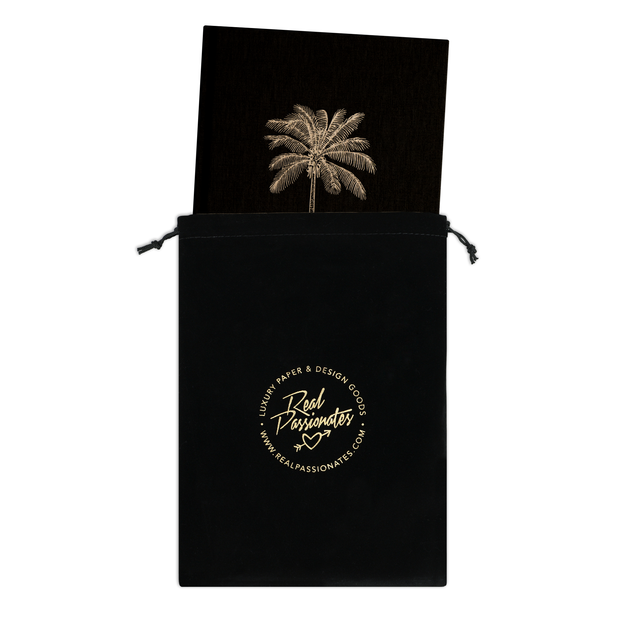 Real Passionates - Wholesale Notebook - Notebook "Palm" | A5, black/gold, linen cover2