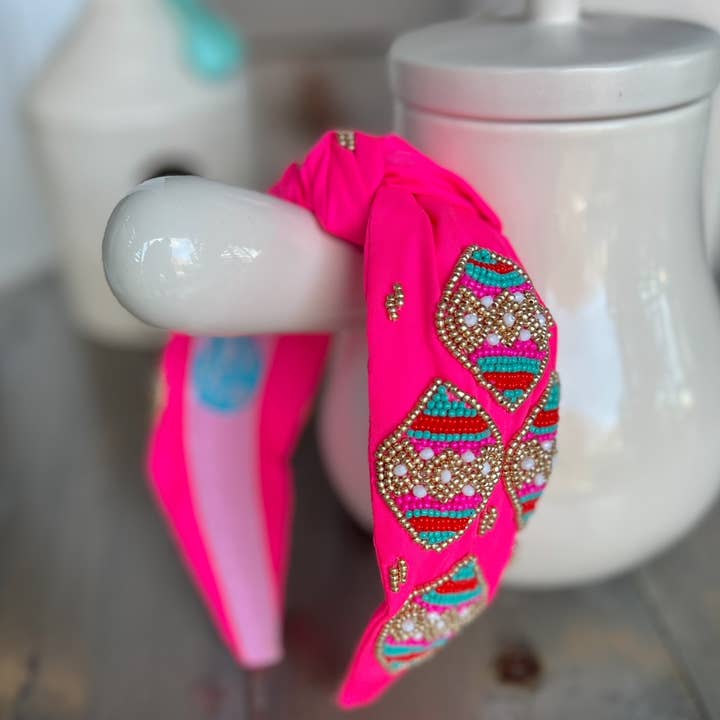 OBX Prep - Wholesale Fashion Headband - Women's - Pink Christmas Ornament Beaded Handmade Headband3