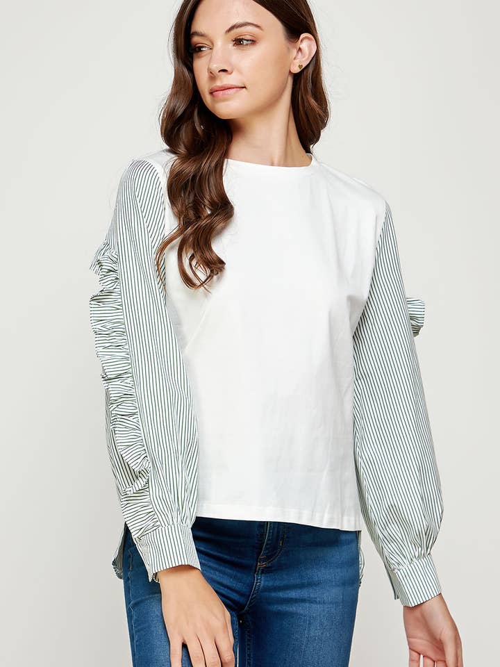 Stripe Contrast Poplin Stripe Knit Top for wholesale by Strut & Bolt