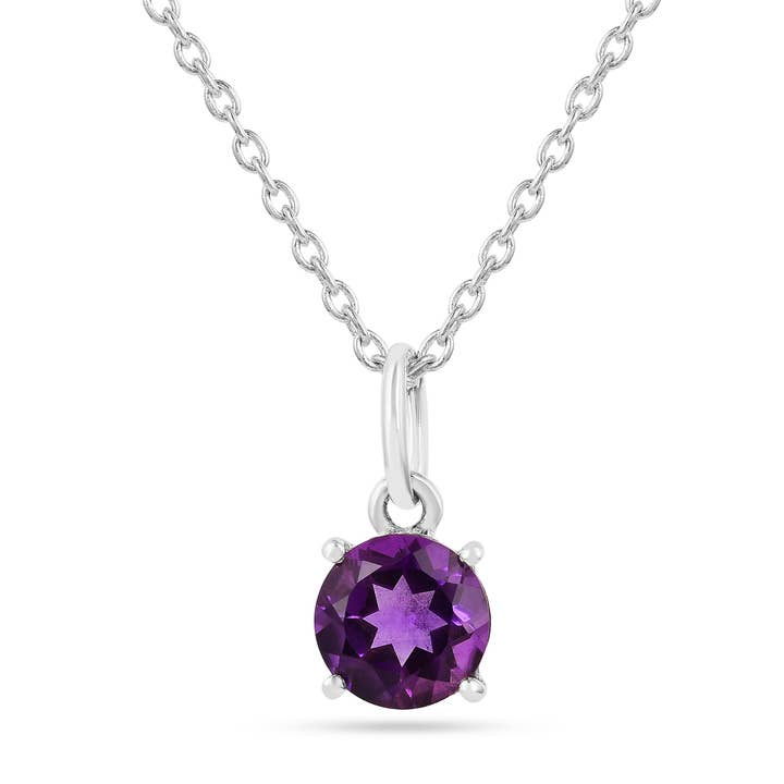 Sterling Silver-Natural Amethyst - Round Pendant Necklace for wholesale by FCJ Jewelry LLC