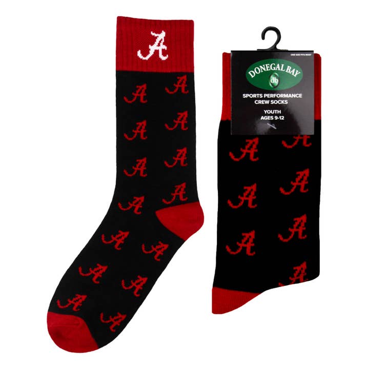 Alabama Crimson Tide Kid's Repeating Crew Socks (ages 9-12) for wholesale by Donegal Bay