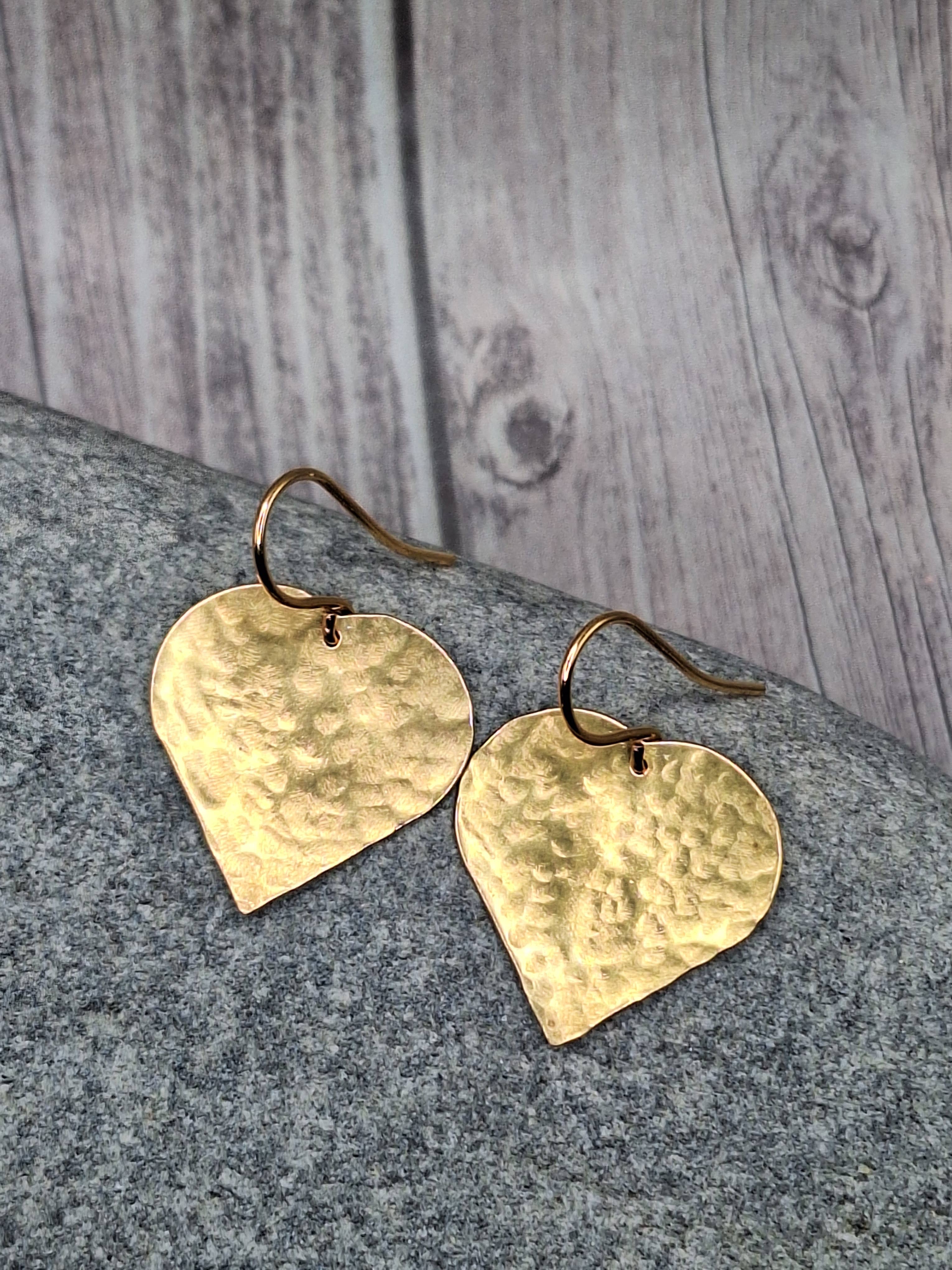Harper House Studio - Wholesale Dangle Earrings - Rustic Heart Earrings in Hammered Brass – Artisan Boho Style0
