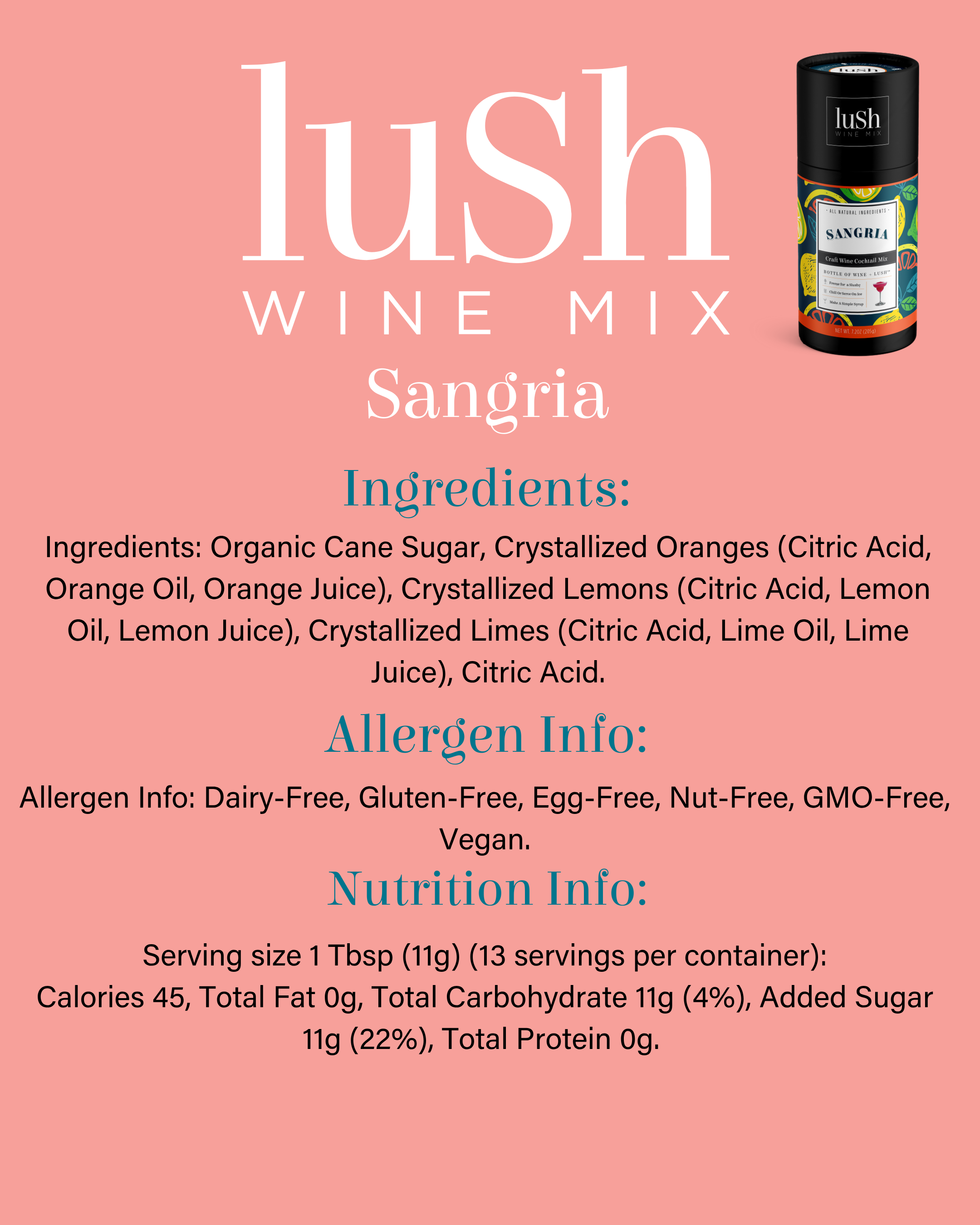 Lush Wine Mix - Wholesale Cocktail Mix/Syrup - Sangria Wine Slushie - 8+Servings Organic Cocktails Mocktail6