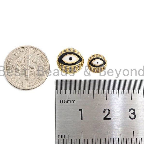 BestBeads&Beyond - Venta al por mayor Cuentas - Cuentas de bola de ojo malvado CZ Micro Pave, acabado dorado, 8 mm/10 mm negro/rosa/azul real/verde lágrima/rojo/azul turquesa, Sku #G425