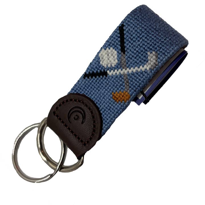 Key Fob - Golf Clubs Crossed Hand-stitched Needlepoint for wholesale by Charleston Belt