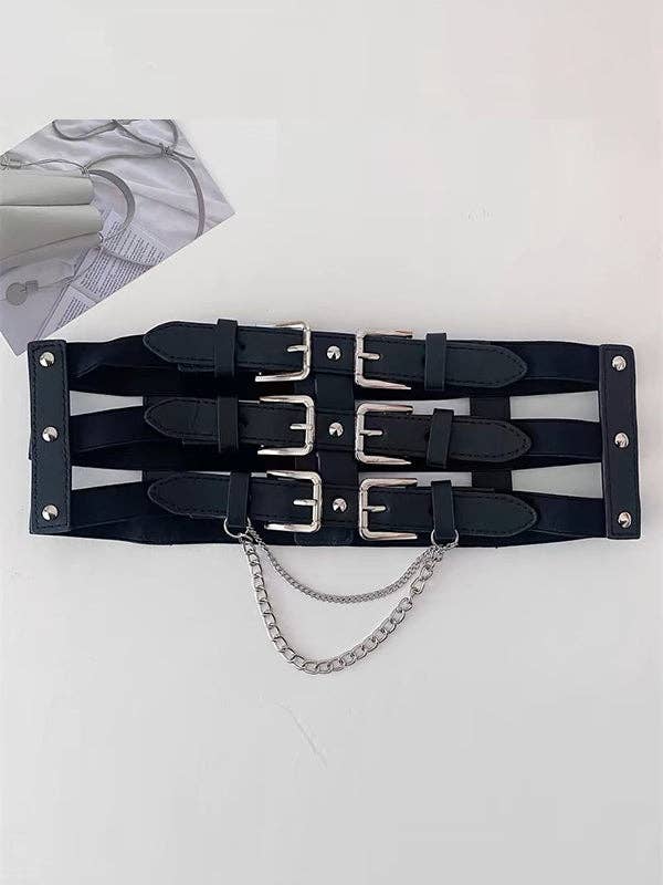 BLACK Belt Buckle Chains Split-Joint Waist Belts & Thigh Cuffs for wholesale on Faire2