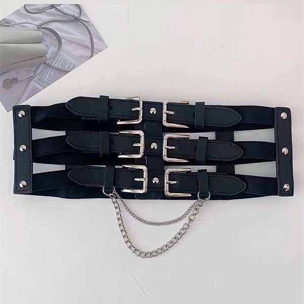 BLACK Belt Buckle Chains Split-Joint Waist Belts & Thigh Cuffs for wholesale on Faire2