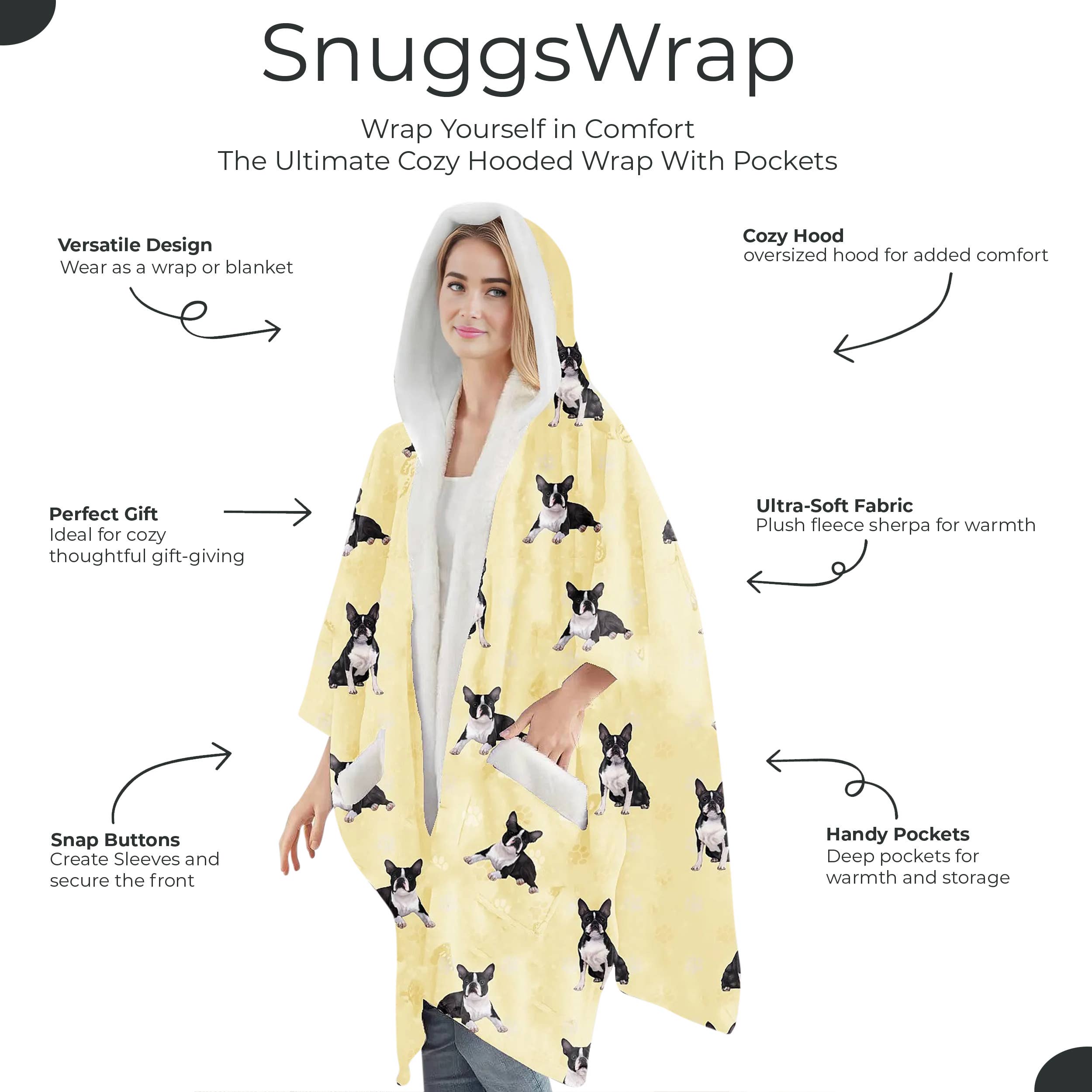 E&S Pets - Wholesale Hoodie - Unisex - Boston Terrier Snugg Wraps with Hoodie – Ultra Soft Sherpa Fleece Wrap for Pet Lovers3