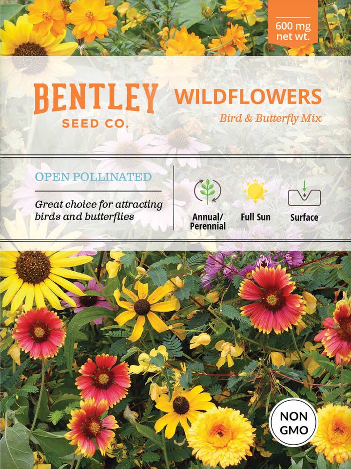Sachets de graines de mélange de fleurs sauvages, oiseaux et papillons pour la vente par Bentley Seed Co.