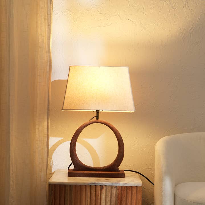 Handmade Artisanal Table Lamp with Wooden Base-15X10X21" for wholesale by ExpoBazaar