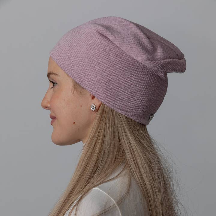 Powder Pink Heathered Knit Beanie for wholesale by VALERI