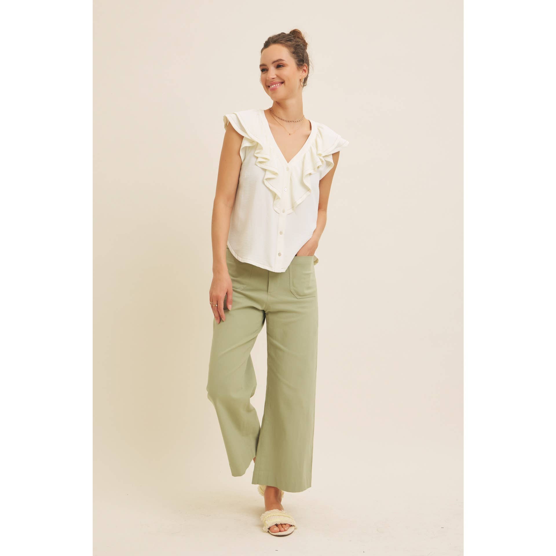 in february - Wholesale Blouse - Women's - RUFFLE BLOUSE TOP WITH BUTTON-DOWN FRONT AND CONTRAST STITCH17