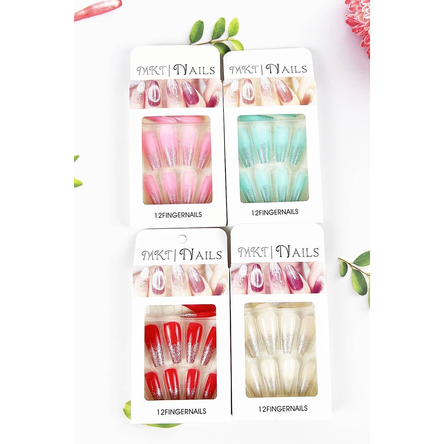 ASSORTED GLOSSY COFFIN SHAPED WITH GLITTER ON TIP PRESS ON NAIL for wholesale on Faire0