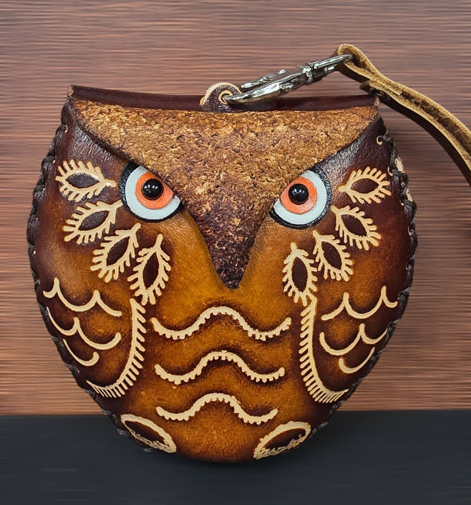 Sunflower Handmade leather inc - Vendita all'ingrosso Braccialetti - portafoglio portamonete Owl Wristlet in pelle3