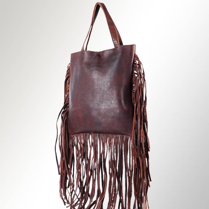 LS Western - Wholesale Tote Bag - Women's - ADBGM305 Rustic Leather Fringe Tote - Boho Western Bag with Long Fringe Detail