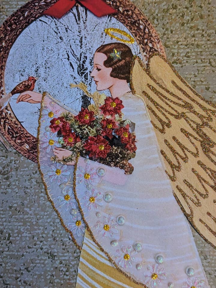 Cartão Elegante Poinsétia Anjo, Cartão de Moda Vintage (Cópia) por atacado de Erica DiPaolo Designs