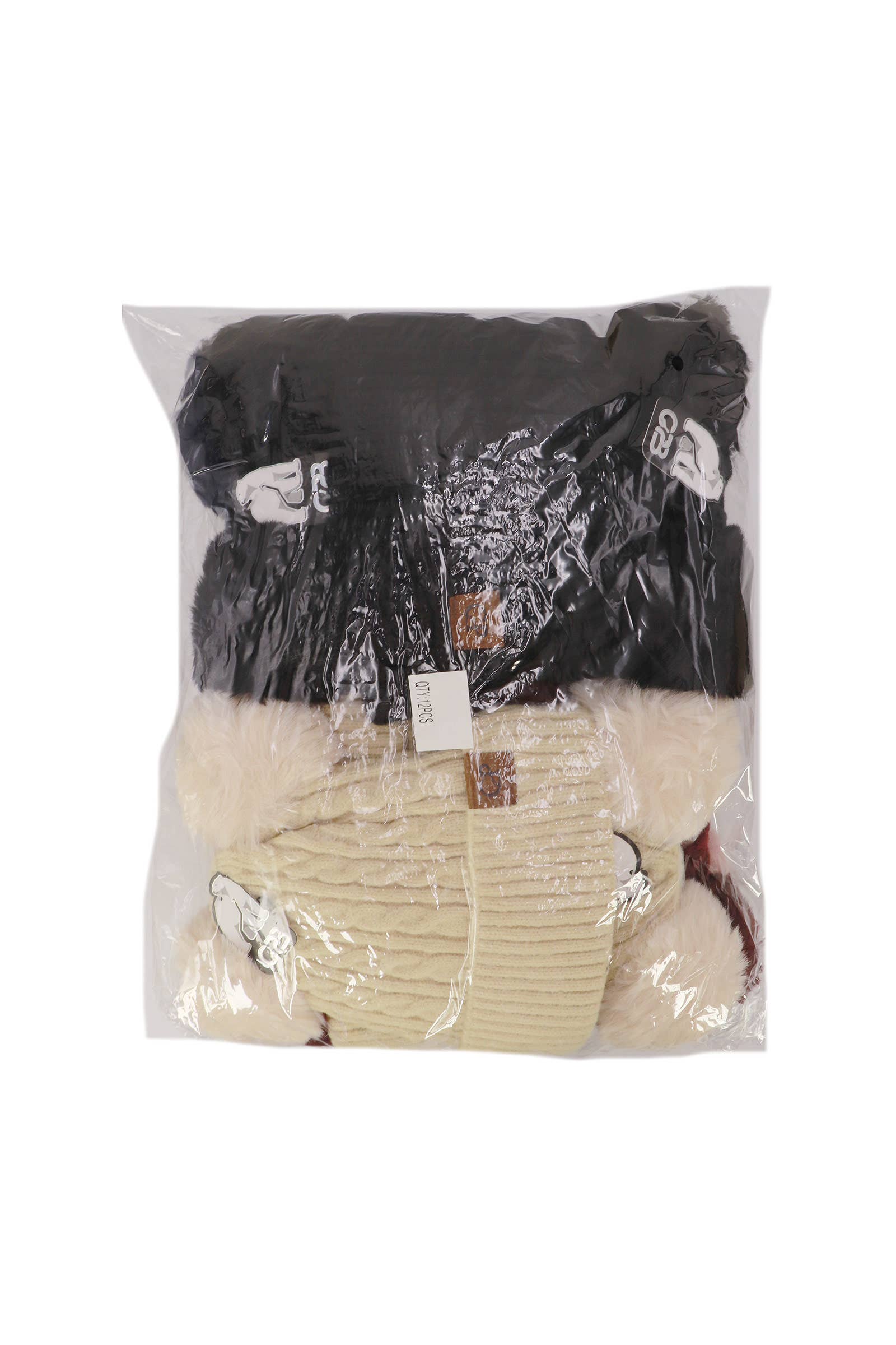 ASSORTI Zachte Neutrale Kabelgebreide Dubbele Pompon Muts voor groothandel op Faire13