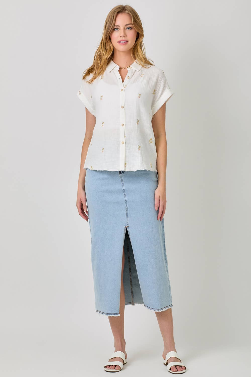 Mystree - Vente Chemise à col boutonné – femme - Haut brodé lavé 6095826