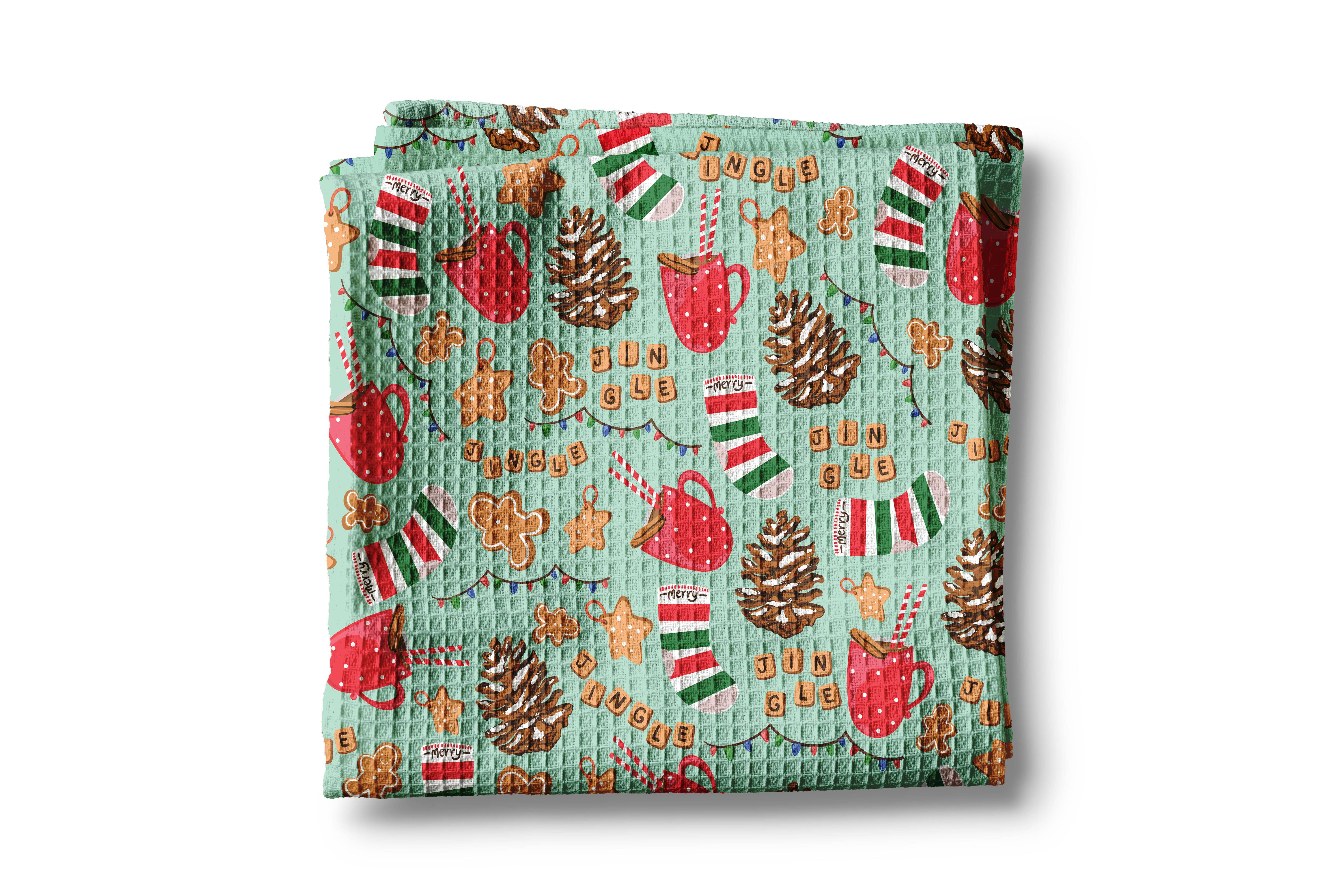 Canary Road - Vente Torchons - Serviette de cuisine gaufrée de Noël fantaisiste et preppy Jingle Cup0