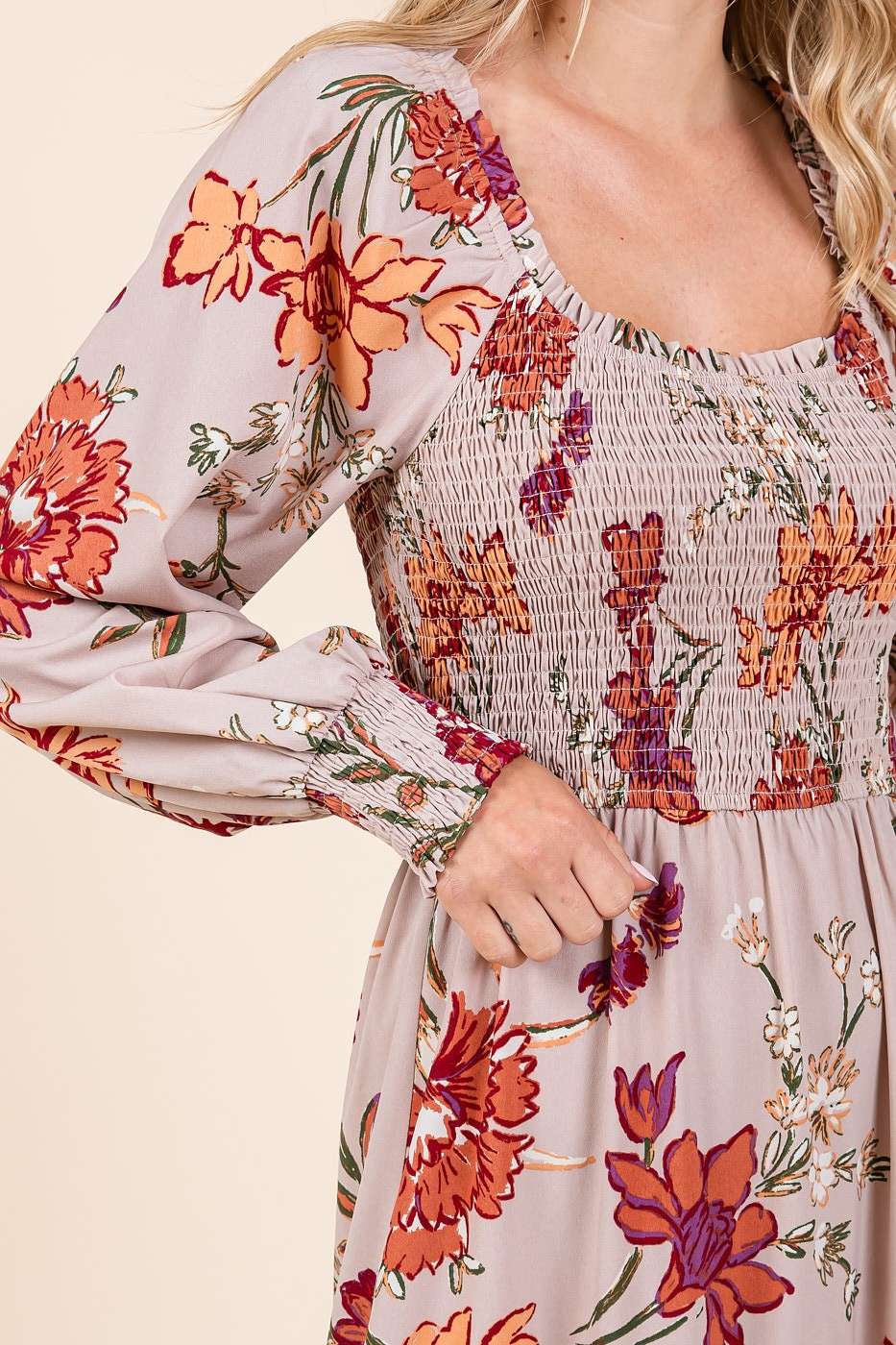 mittoshop – wholesale Dress – Women's – FLOWER PRINT SMOCKED DIAGONAL TIERED MAXI DRESS14