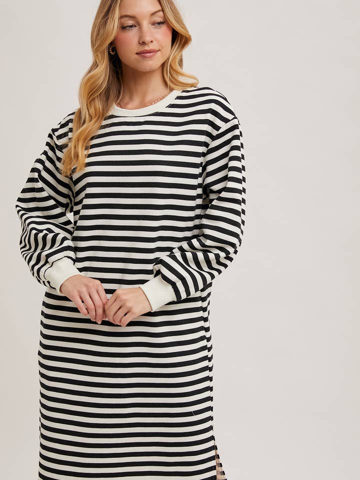 Bluivy – wholesale Klänning - Dam – RANDIG FRANSK FROTTÉ MIDIKLÄNNING2