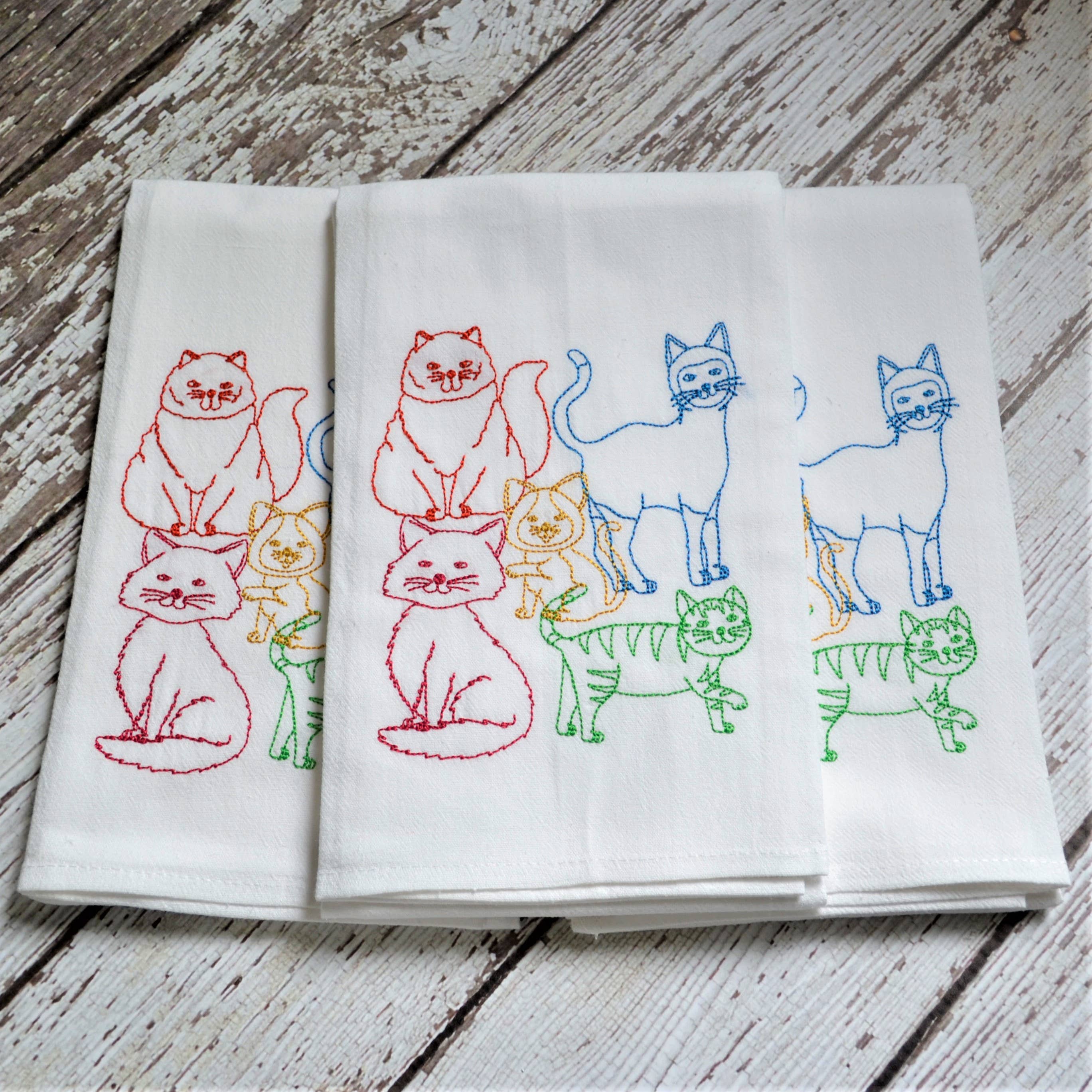 SewMuchMoreStore - Wholesale Tea Towel - Lots of Cats Tea Towel - Embroidered Floursack Towel8