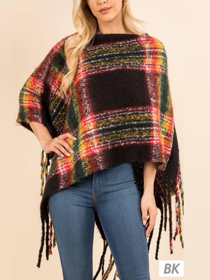 Plaid Poncho for wholesale by Suzie Q USA