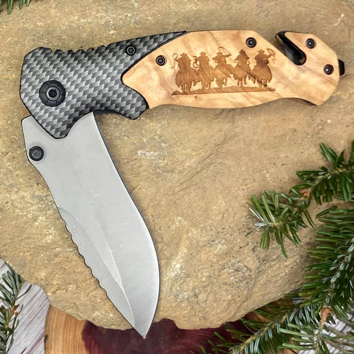 Cowboy Posse Knife for wholesale by Quail Tail Laser Art