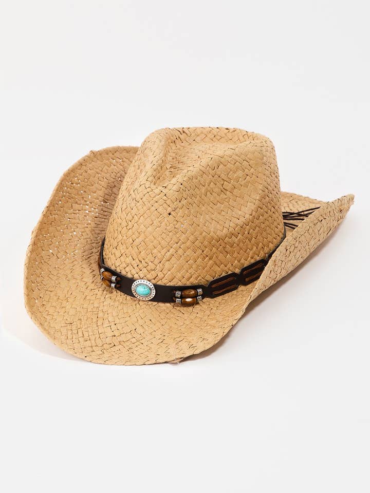 Cowboyhut mit Westernriemen aus Strohgeflecht MMT8866 für den Großhandel von anbfashion