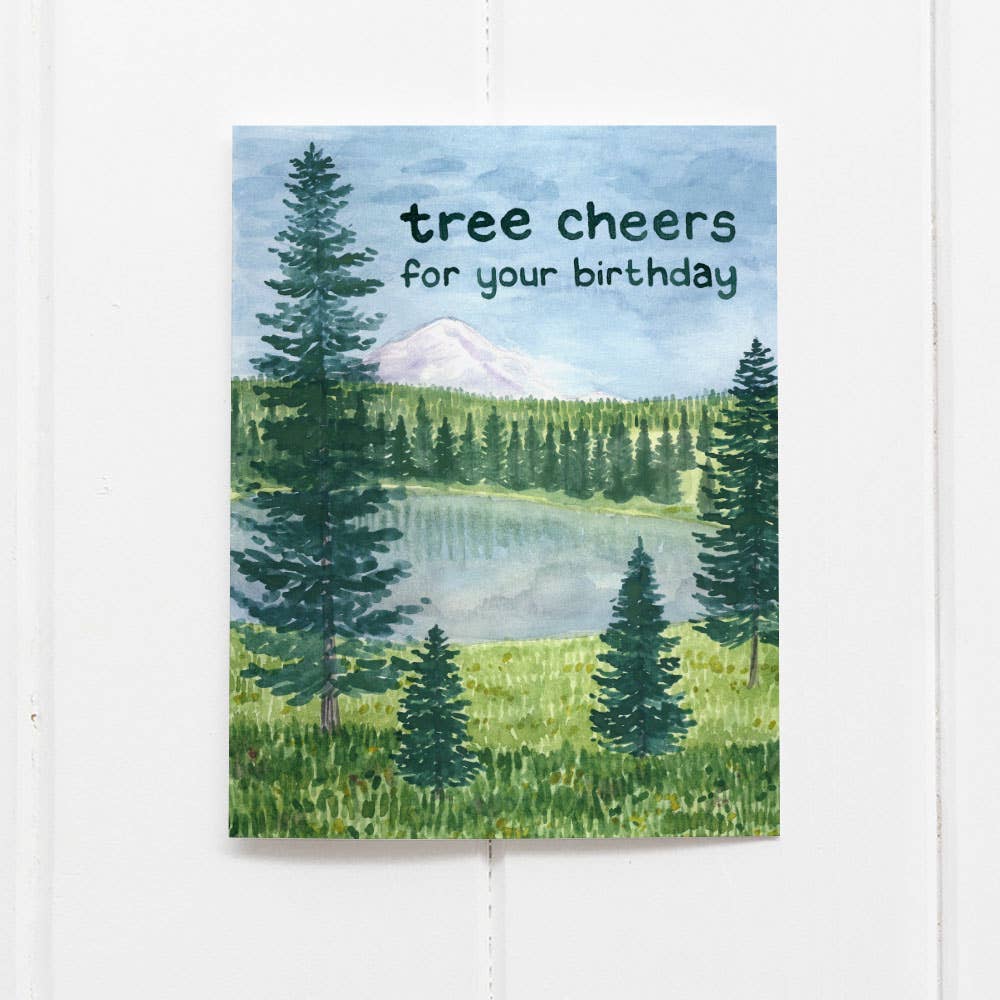 Yardia - Vente Cartes d'anniversaire - Carte d'anniversaire Tree Cheers - Carte de vœux à l'aquarelle Punny1