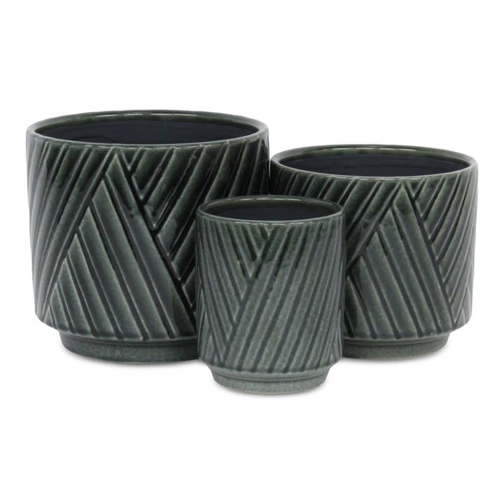 Pot en céramique à motif diagonal croisé Parlora - Gris foncé pour la vente par Cheungs Home Decor