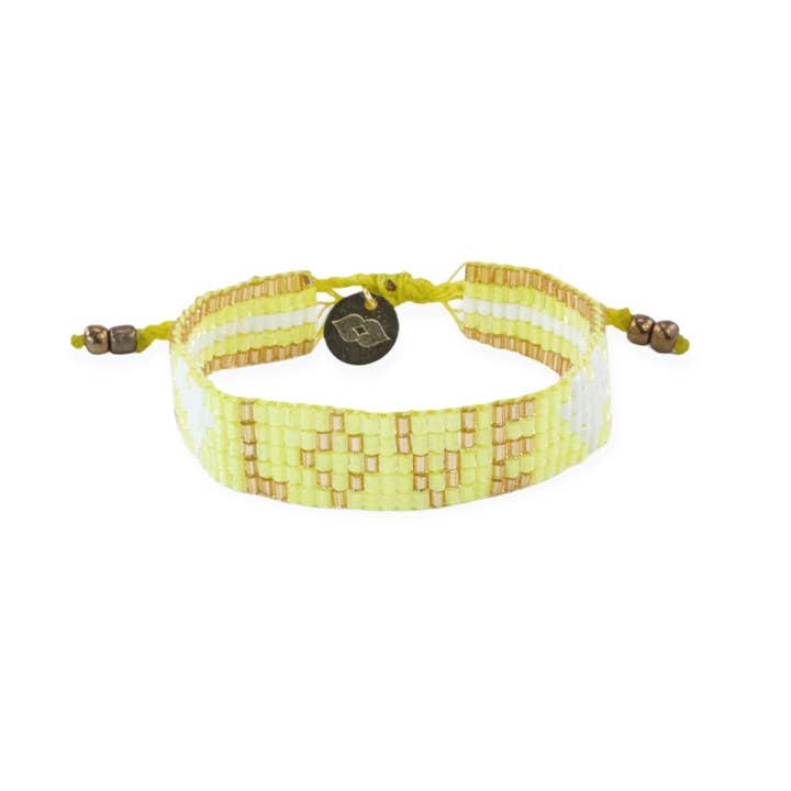 Kids' Seed Bead LOVE with Hearts Bracelet - Sunshine Yellow for wholesale by Love Is Project