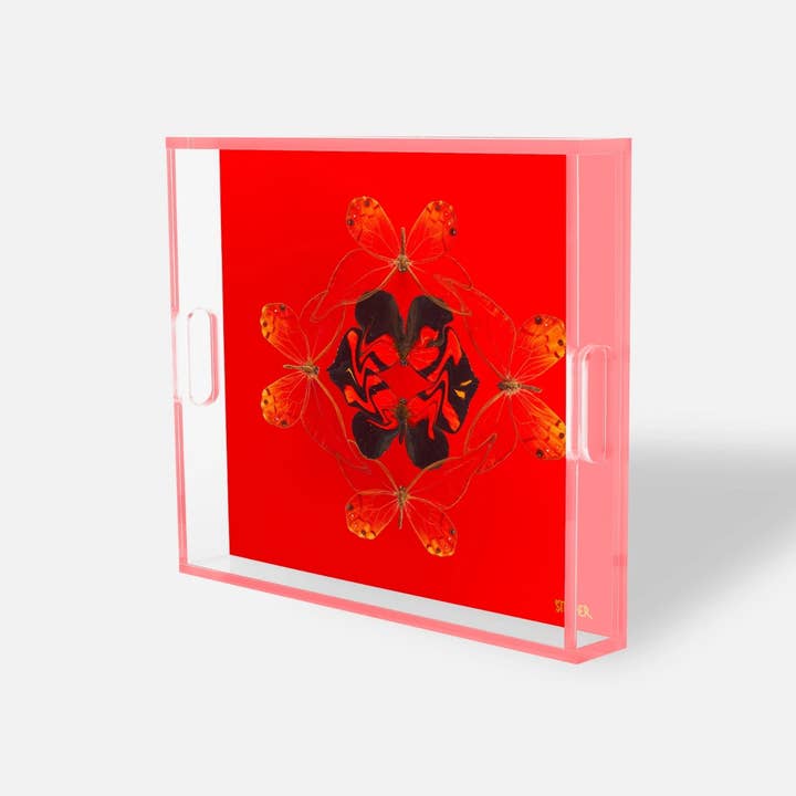 David Stesner ArtHouse - Wholesale Decorative tray - Red Butterfly Acrylic Tray – Enchained Laughter0
