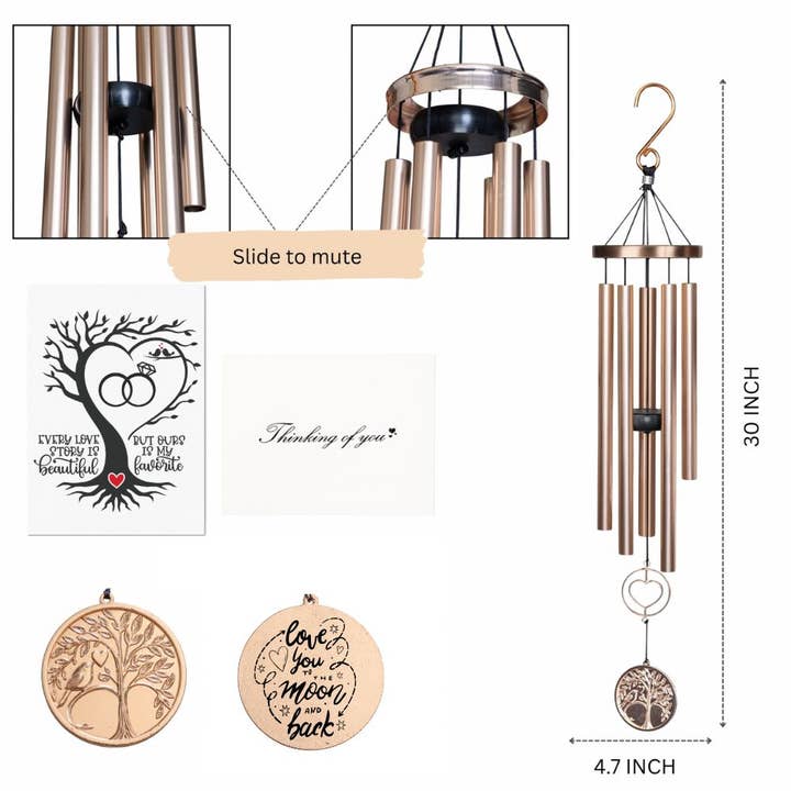 The Wind Chime Co - Vendita all'ingrosso Campanelle a vento - Campanello a vento per matrimonio/anniversario – Collezione Cuori Sussurranti™ – Rosa Platino 30”1