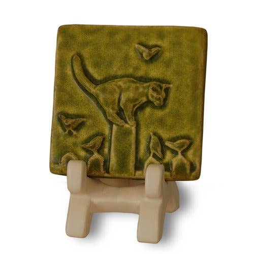 Whistling Frog Tile Inc. – Großhandel Wandfliesen – Kunstfliese „Katze auf Zaun“, ideal als Geschenk für Katzen, Purr Meow3