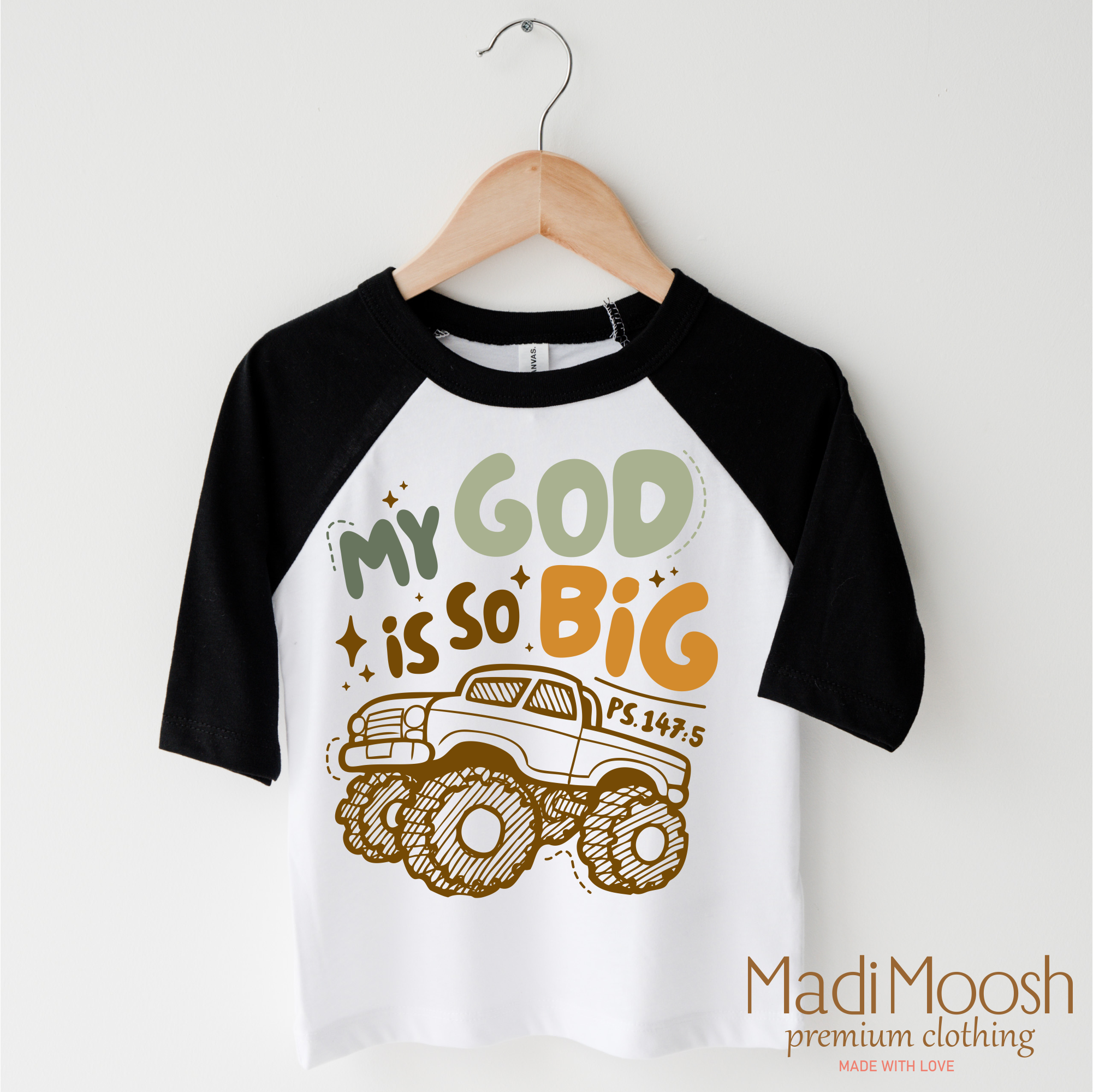 Madi Moosh – Engroshandel T-shirt med serigrafitryk – til børn – Min Gud er så stor Monster Truck Skjorte - Christian Tee1