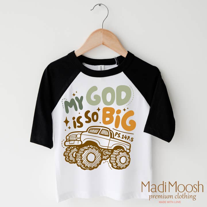 Madi Moosh – Engroshandel T-shirt med serigrafitryk – til børn – Min Gud er så stor Monster Truck Skjorte - Christian Tee1