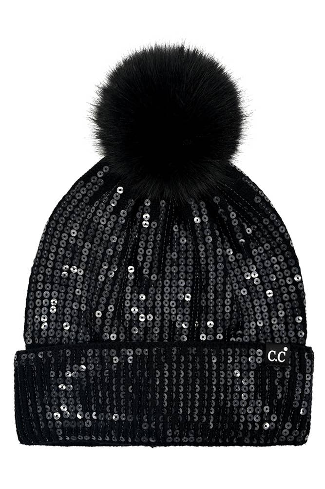 Hana - Wholesale Beanie - Women's - C.C All Over Clear Sequin Pom Beanie0