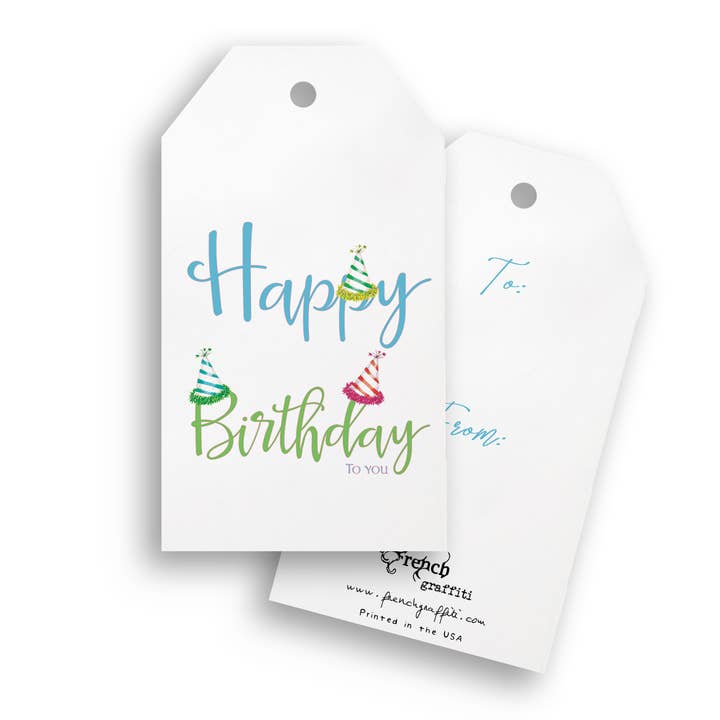 Etiquetas de regalo para felicitación de cumpleaños con sombreros de fiesta, paquete de 4 para venta al por mayor de French Graffiti