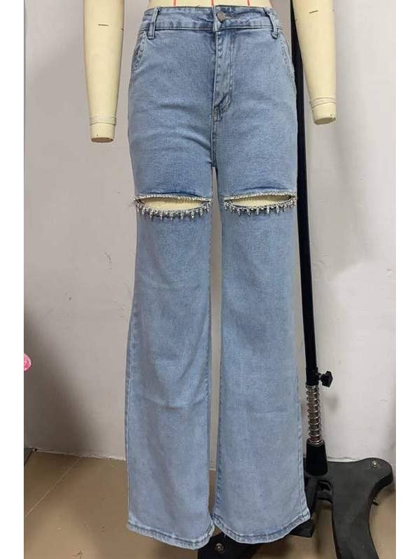 BLUE stylish distressed denim for casual outings for wholesale on Faire8