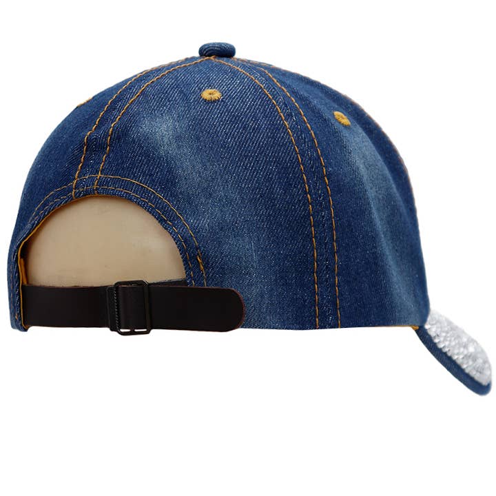 Cap Zone - Wholesale Baseball Cap - Women's - Route 66 Logo Bling Rhinestone Denim Baseball Cap