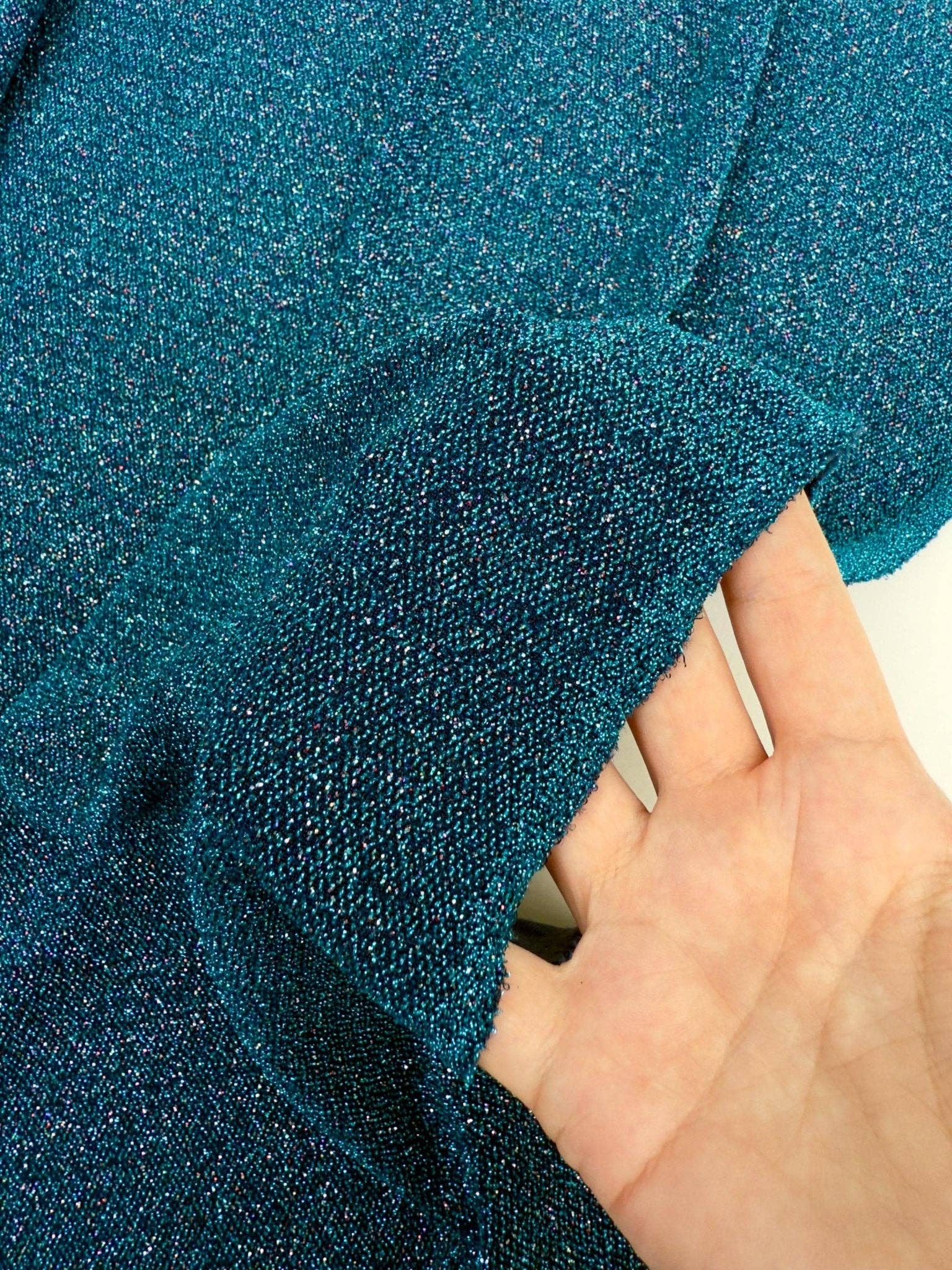 GalaTextile – wholesale Craft supplies – Turquoise 4 Way Stretch Lurex Fabric by The Yard Knit Spandex Shimmery Multi Color Blue Glitter Knit For Dressmaking Gown Backdrop Drapes7