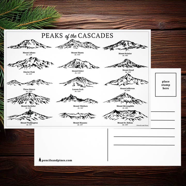 Peaks of the Cascades Postcard for wholesale by Pencils and Pines